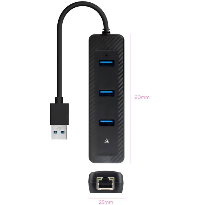 Nanocable Hub USB 3.0 con 3 puertos USB-A y RJ45, Negro